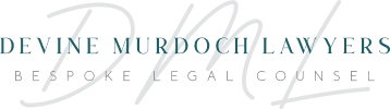 Devine Murdoch Lawyers logo with stylized initials “DML” in large script behind the firm name and tagline “Responsive Legal Counsel”.